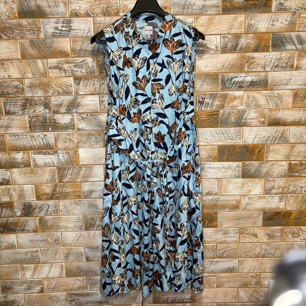 NIC+ZOE Blue & Brown Dress Midi with Tie.  Size L. Great Condition